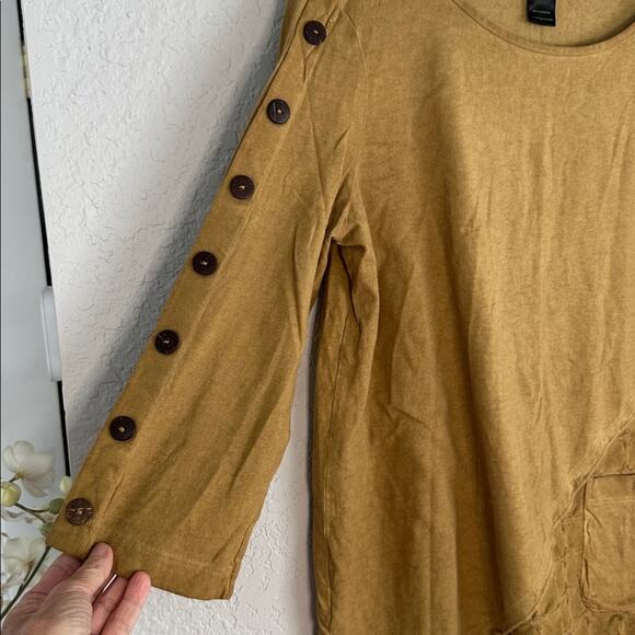 Ali Miles Button Sleeve Tunic Top Olive Green Lagenlook Teacher Cottage Artsy - Picture 2 of 6
